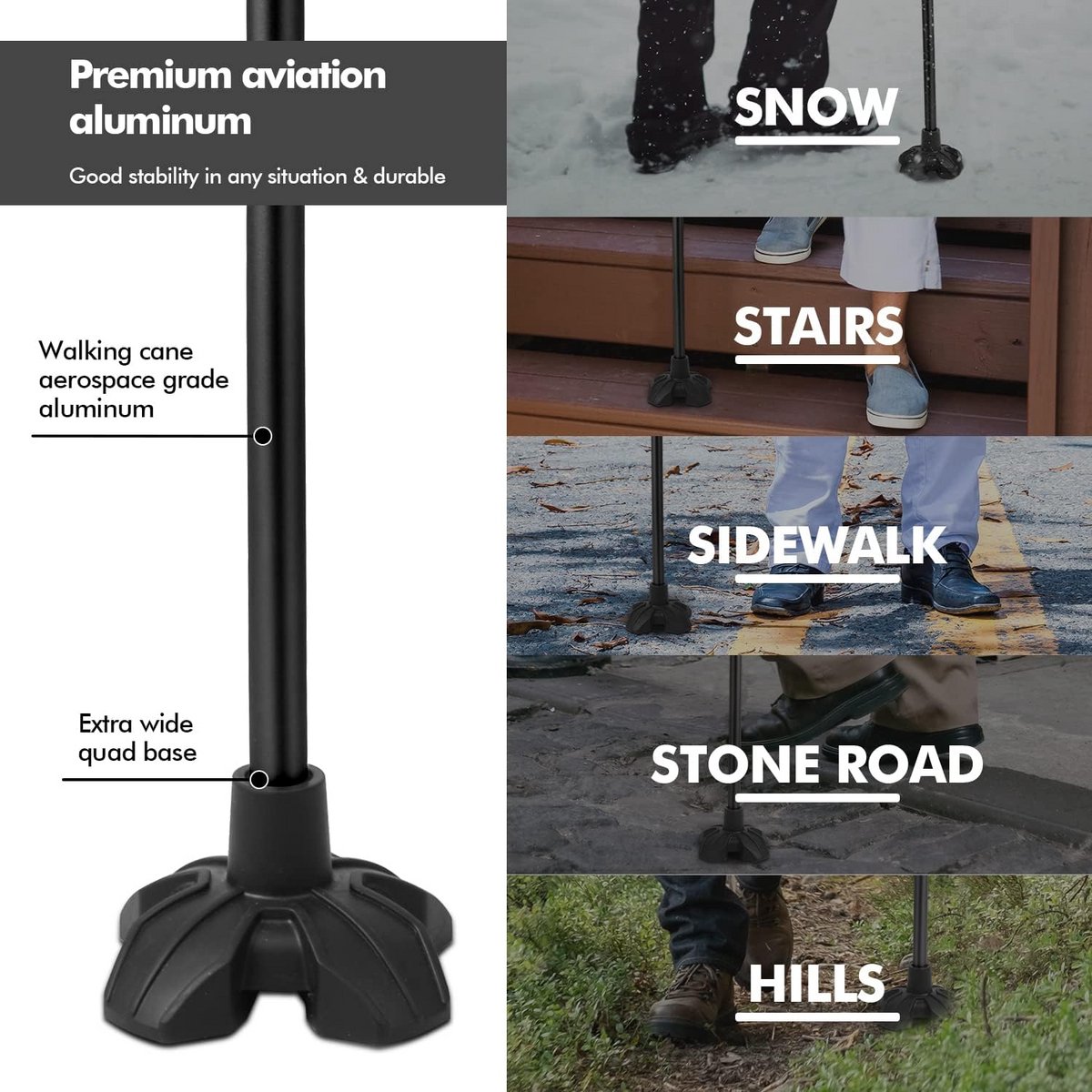 Lichtgewicht en Stevige Wandelstok voor Dames en Heren - Offset Ontwerp