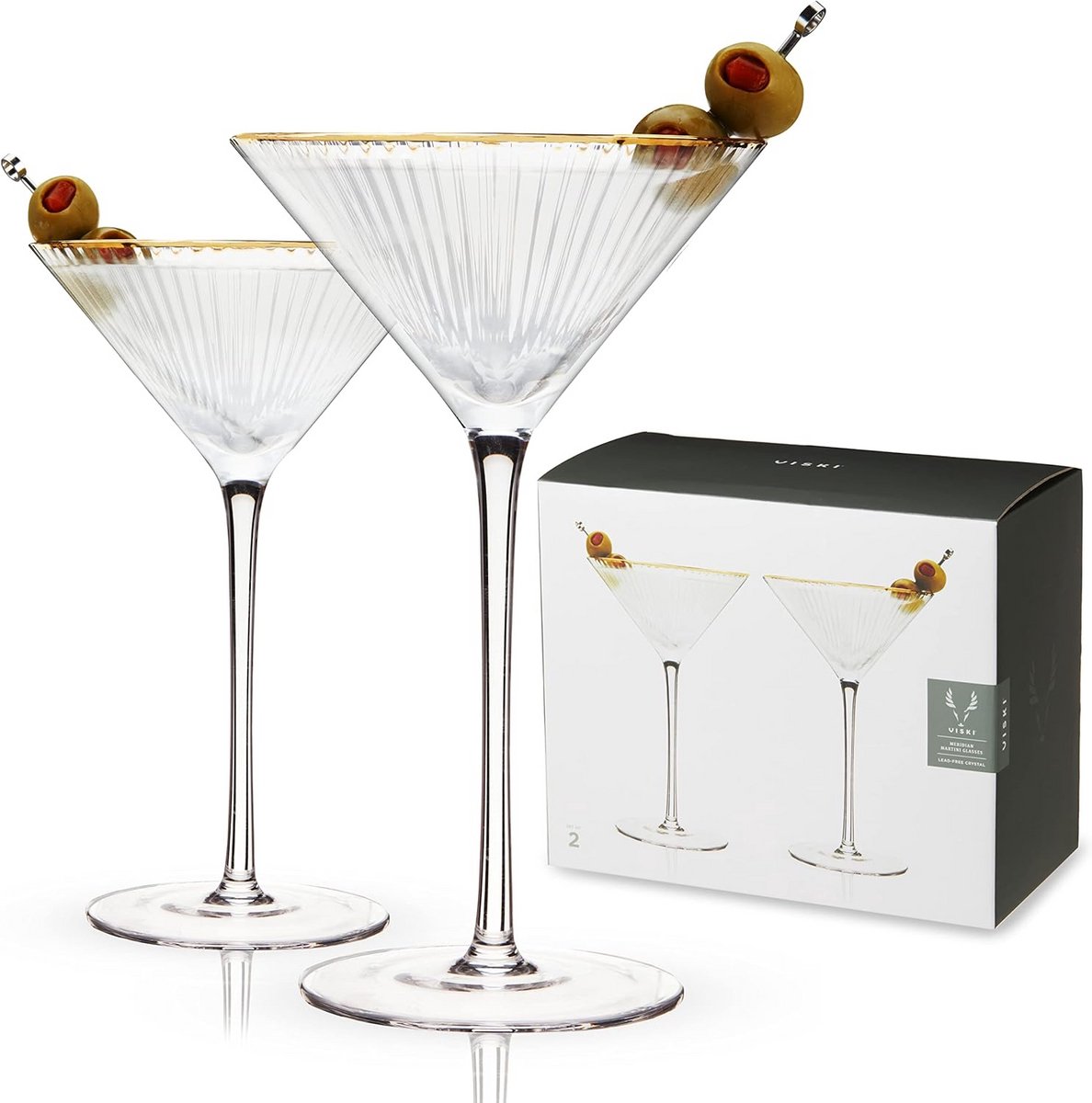 Set van 2 Goudgerande Martini Glazen - Art Deco Kristal Cocktailglazen 240ml