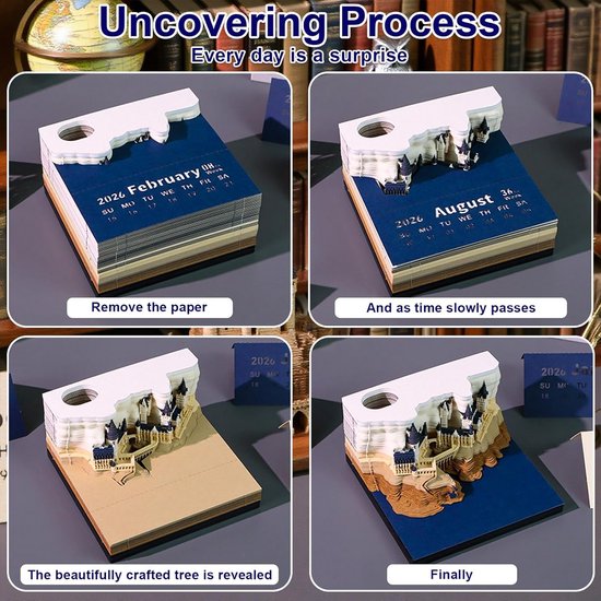 3D Papier Sculptuur Time Piece Bureaukalender 2026 met LED Licht en