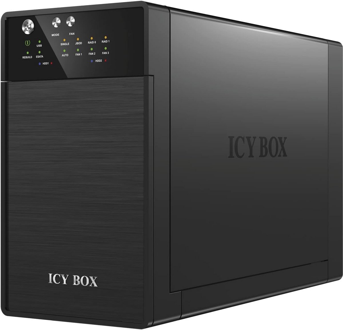 Externe Behuizing 2-Bay voor 3.5" SATA HDD/SSD met RAID 0/1 en USB 3.0/eSATA