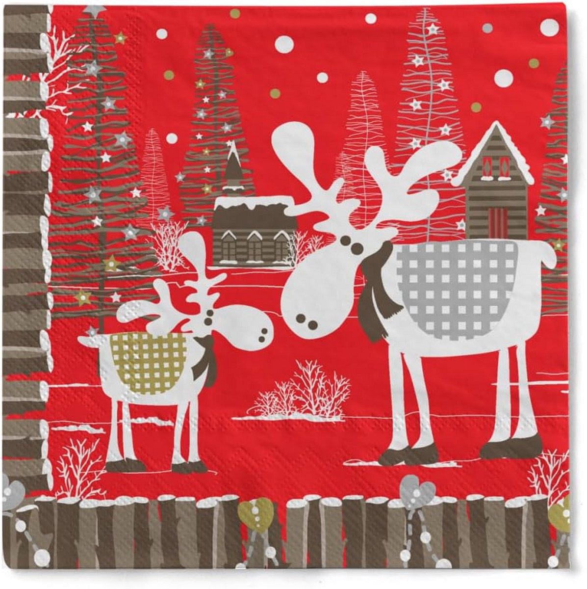 20 Kerstservetten 3-laags Tissue 33x33 cm - Winterdorp met Rendieren Tafeldecoratie