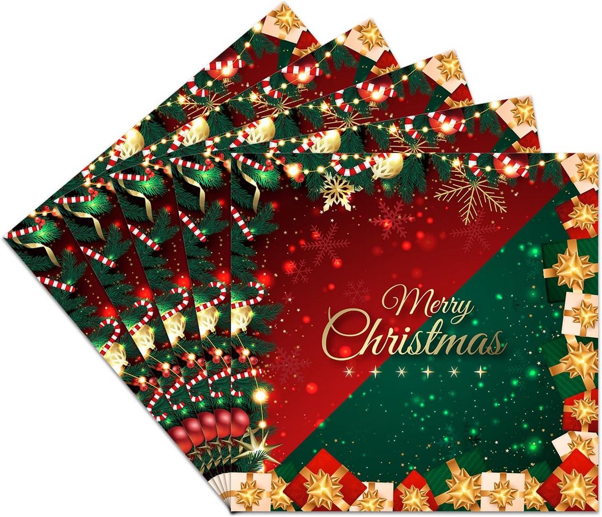 20 Papieren Kerstservetten - Rood Groen Sneeuwpatroon - Feestelijke Tafeldecoratie