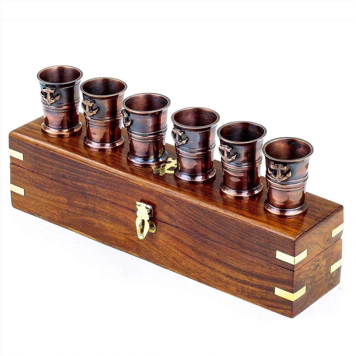 Set van 6 Shotglaasjes met Houten Opbergkoffer van Palissanderhout