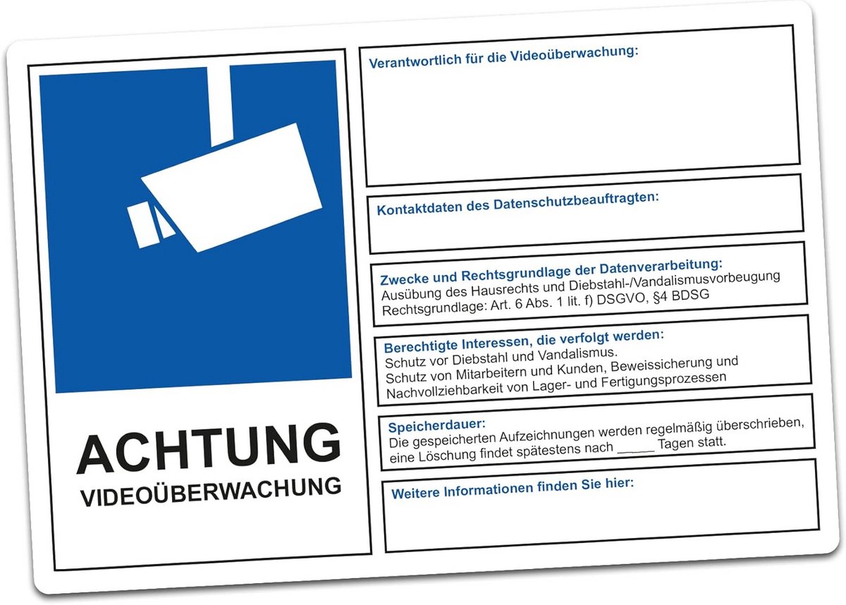 Videobewaking Waarschuwing Sticker 30x20 cm - Gegevensbescherming en Diefstalpreventie