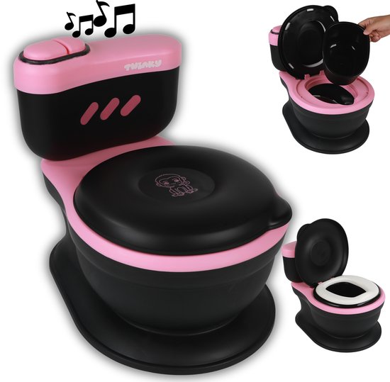 Twinky® Plaspotje – 3-in-1 Toilettrainer met Muziek & Flush knop – voor Kind, Peuter & Baby – Potje met deksel en WC Rolhouder – Toilet Potje peuter – WC Verkleiner – Opstapje