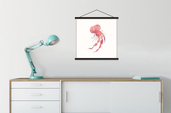 Porte-affiche avec affiche - Affiche scolaire - Méduse - Rose - Aquarelle - 60x60 cm - Lattes noires