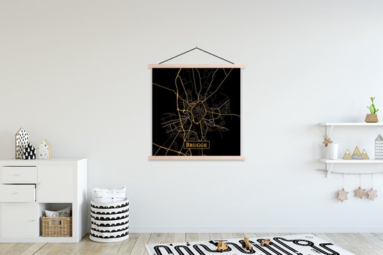 Porte-affiche avec affiche - Affiche scolaire - Carte - Bruges - Or - Zwart - 120x120 cm - lattes vierges