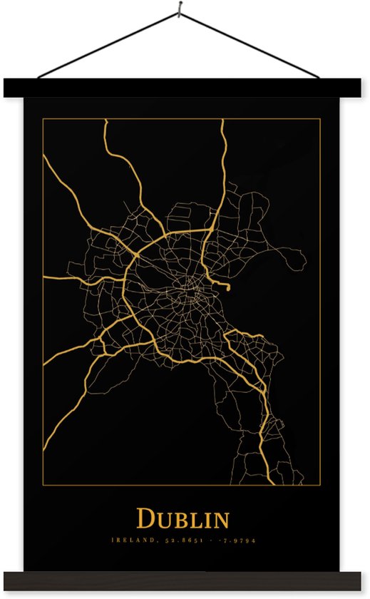 Porte-affiche avec affiche - Affiche scolaire - Carte - Dublin - Or - Zwart - 40x60 cm - Lattes noires