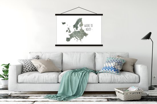 Porte-affiche avec affiche - Affiche scolaire - Europe - Carte - Citations - 120x80 cm - Lattes noires