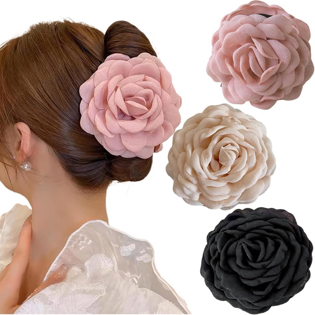 3x Grote Bloem Haarspeld Rozen Klemmen Haaraccessoires Dames