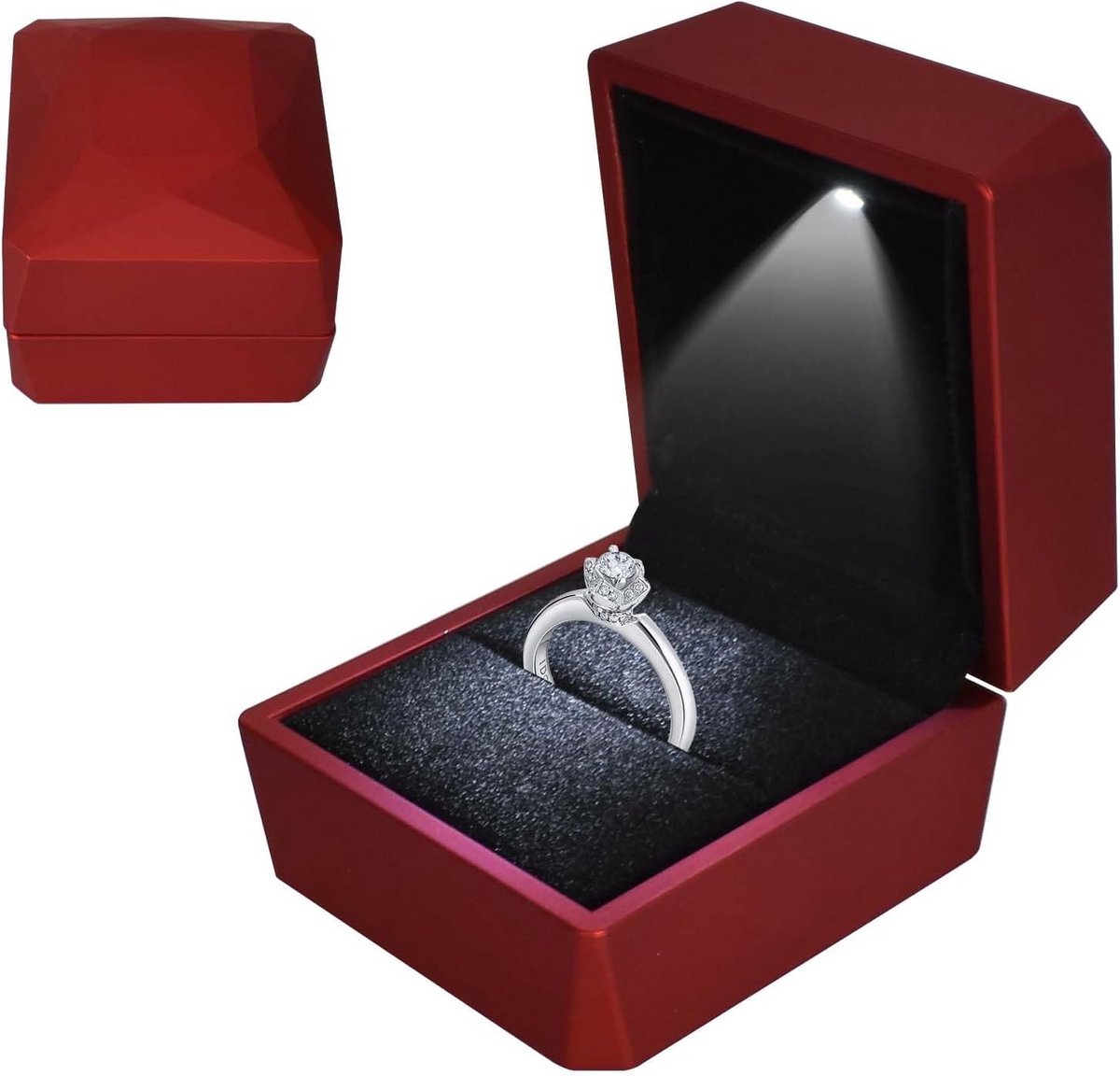Luxe Ringendoosje met LED-Verlichting - Fluweel Geschenkdoos voor Trouwringen, Verloving en Cadeau