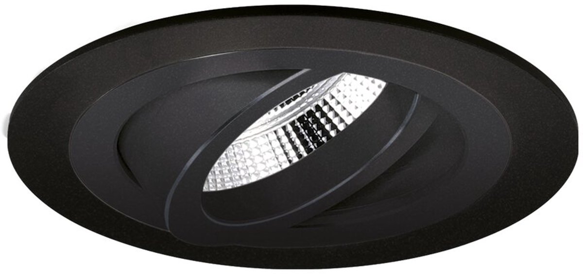 Modena - Inbouwspot Zwart Rond - Kantelbaar - 1 Lichtpunt - Ø 92mm
