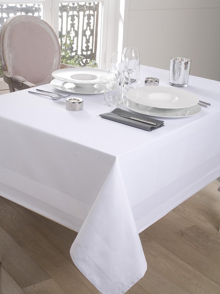 Luxe Wit Damast Tafelkleed Katoen Hotelkwaliteit 180x180 cm Vierkant