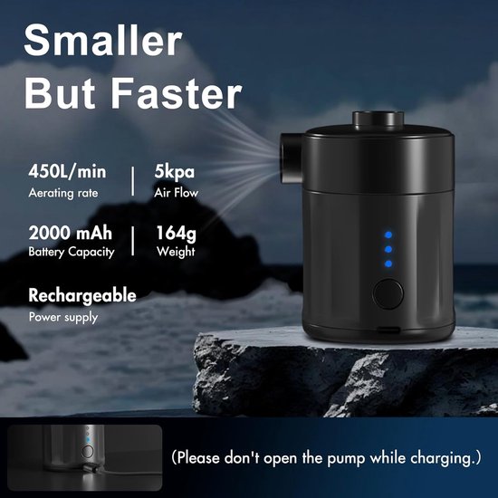 Draagbare elektrische luchtpomp voor opblaasbare spullen, oplaadbare accu-luchtpomp voor luchtbed, 2-in-1, draagbare mini-vacuümpomp met 4 luchtsproeiers en opbergtas voor luchtmatras, zwembad — afbeelding 2