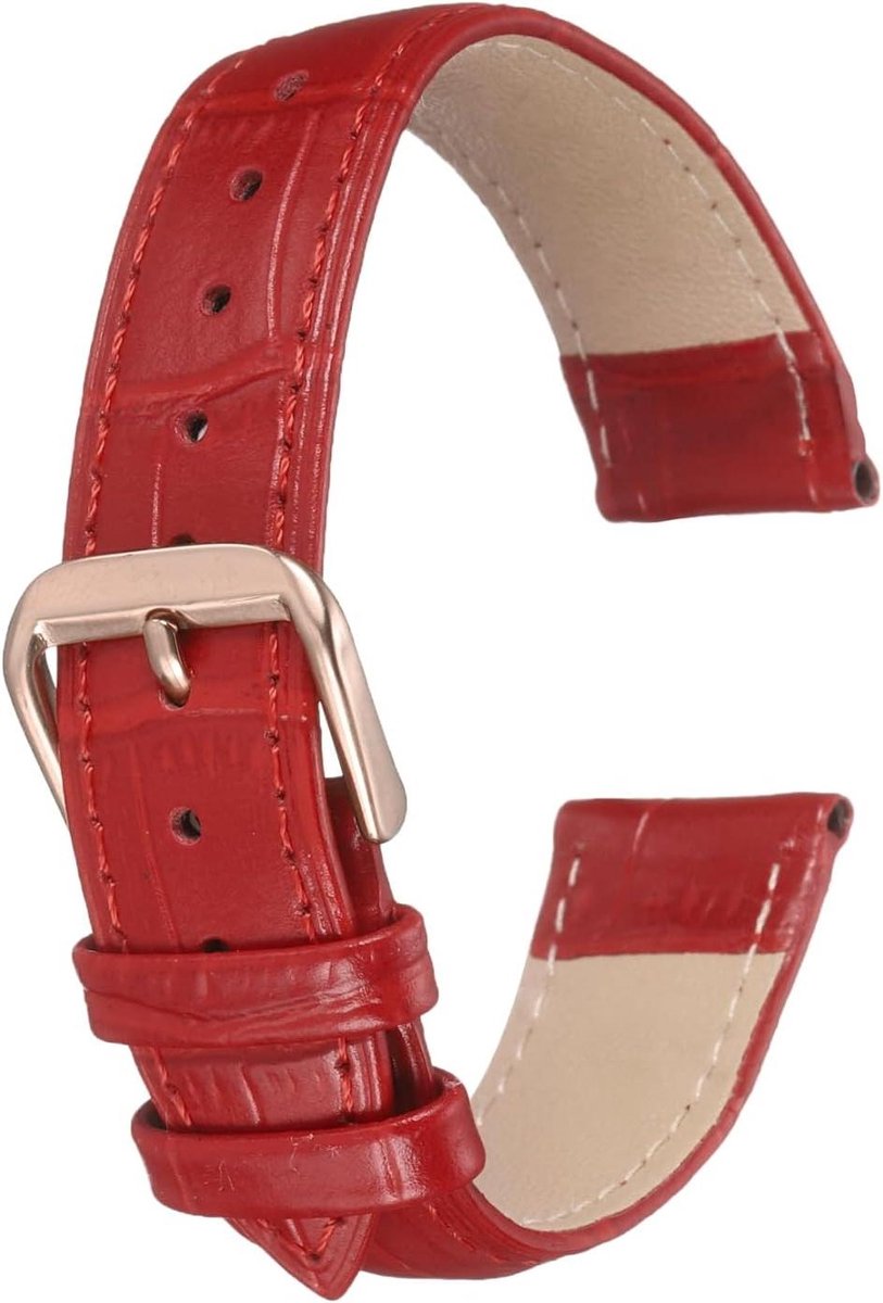 VVGoods - Leren horlogeband reliëf patroon rundleer vervanging veerpennen rood roségoud 18mm