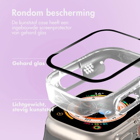 Screen protector - Geschikt voor Apple Watch Ultra / Ultra 2 / Ultra 3 - 49 mm - Full Cover Hard Case / Beschermend Hoesje - Transparant