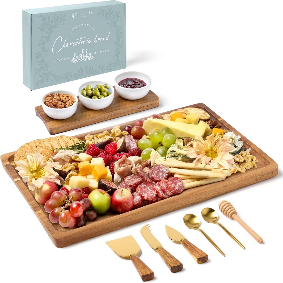 Luxe Houten Serveerplank Set met 11 Delen voor Borrelplank en Kaasplank