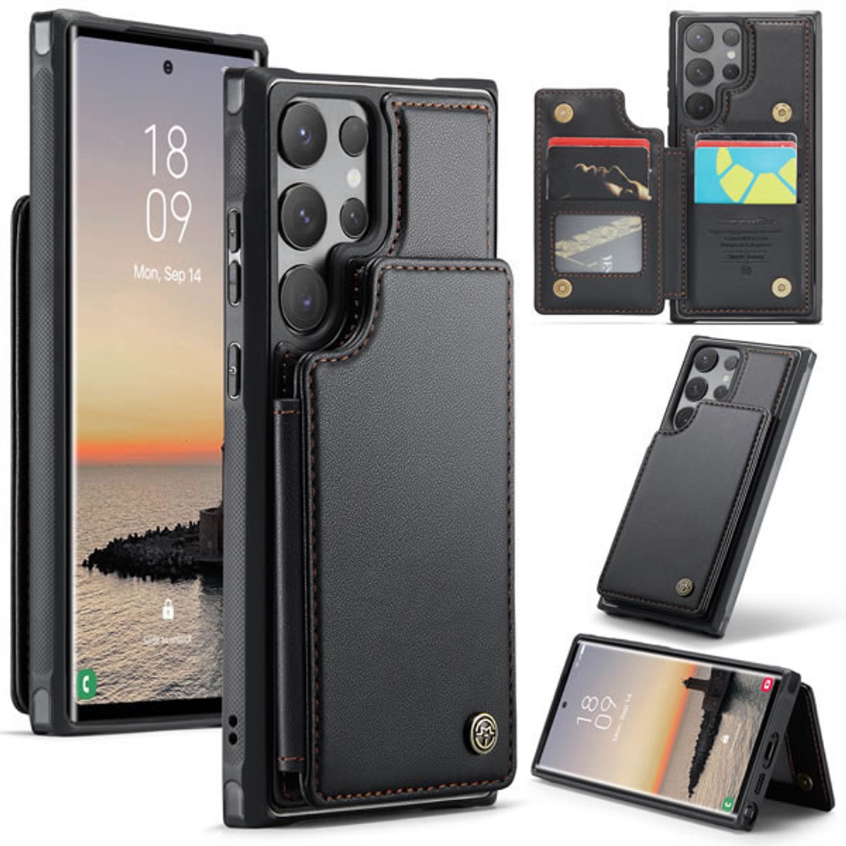 CaseMe – Telefoonhoesje geschikt voor Samsung Galaxy S24 Ultra – Wallet Back Cover – Magnetische Kaarthouder – PU Leer – Zwart