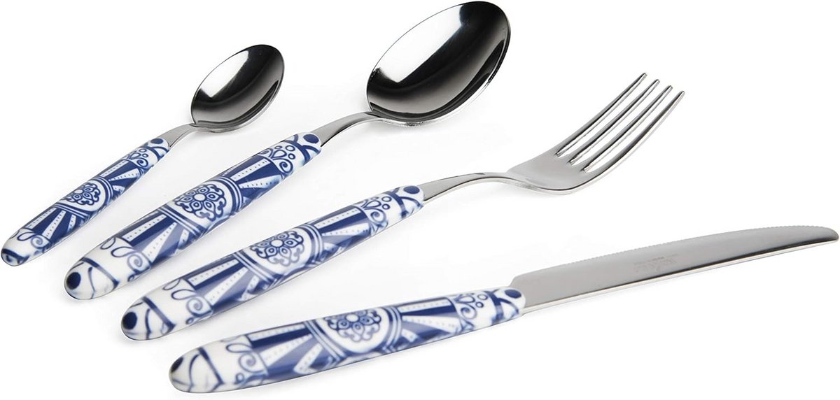 24-delige Bestekset RVS met Blauwe Handvatten - Complete Diner Service