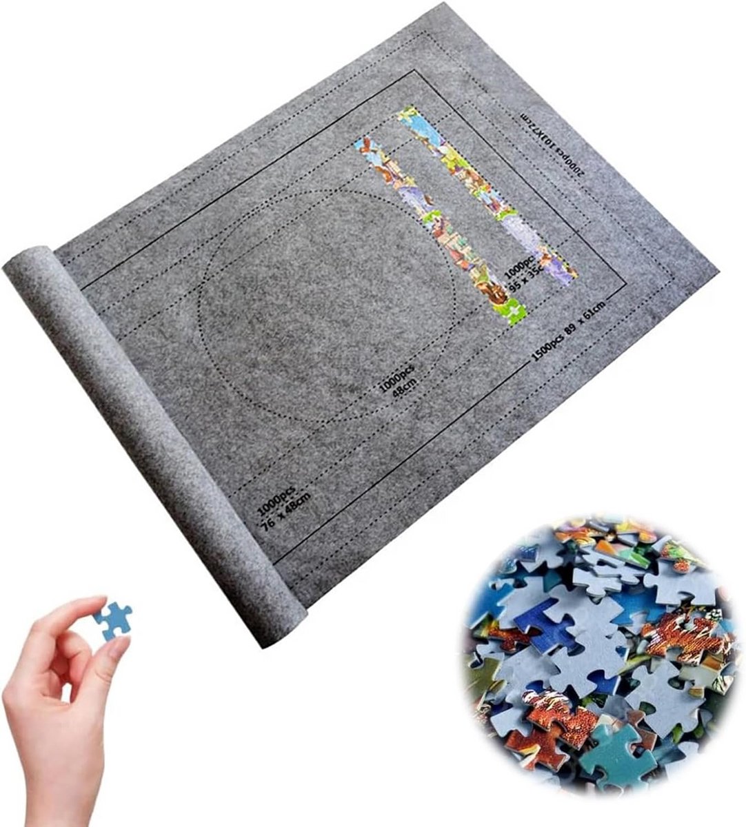 Draagbare Puzzelrolmat voor Puzzels tot 1500 Stukjes - Grijs