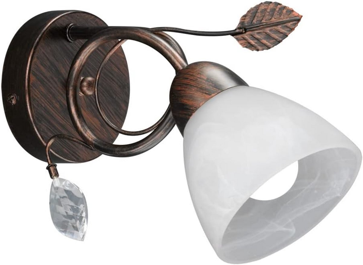 Stijlvolle Wandlamp Metaal Roestkleurig Antiek met Wit Glas - Wandverlichting voor Woonkamer en Hal