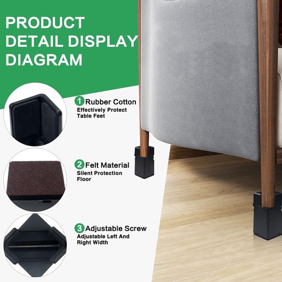 3,1 inch bedverhogers met verstelbare schroefklem - Hoogwaardig plastic - 4 stuks meubelverhogers voor bed, bureau, bank, tafel, geschikt voor meubeldikte 0,39-1,96", ondersteunt 5000 pond, zwart van Merkloos — afbeelding 2