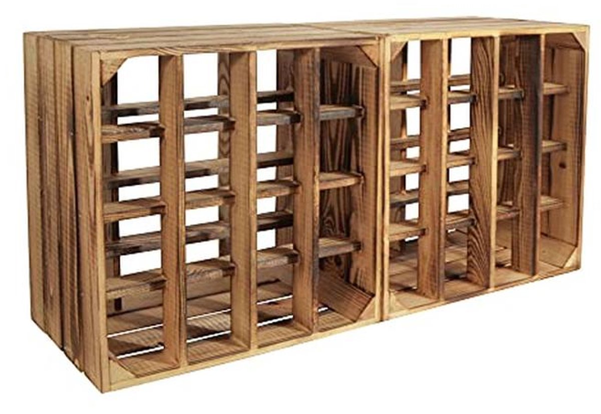 Houten Wijnkisten Set van 2 - Stapelbare Flessenrekken 30 x 40 x 30 cm