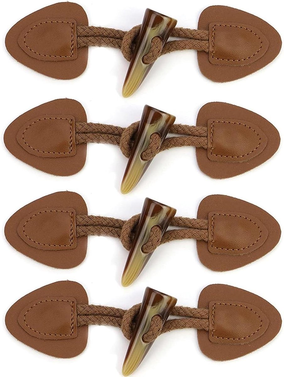 VVGoods - Set van 4 lederen knevelknoppen met sluiting voor doe-het-zelf handwerken en kleding naaien, decoratie accessoires in bruin.