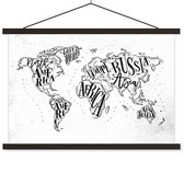 Affiche scolaire - Wereldkaart - Wit - Zwart - 90x60 cm