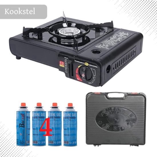 Borvat® - Draagbare Gasfornuis - Camping Kookstel - Gas Stove - Gasfornuis - Kooktoestel - Outdoor - Op Reis - 4 gasflessen