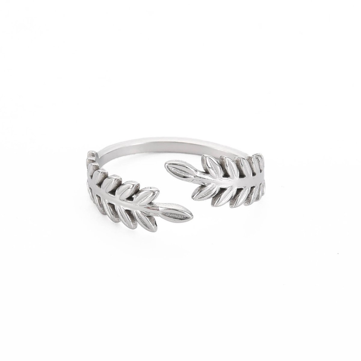 Ring stainless steel blad bohemian, one size ring, zilverkleurig, 100% waterproof, verstelbare ring, cadeau