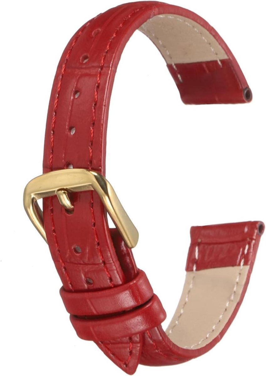 VVGoods - Leren horlogeband 14 mm reliëf patroon rundleer horlogeband vervanging met veerpennen voor mannen en vrouwen - rood goud - 14mm - horlogeband.