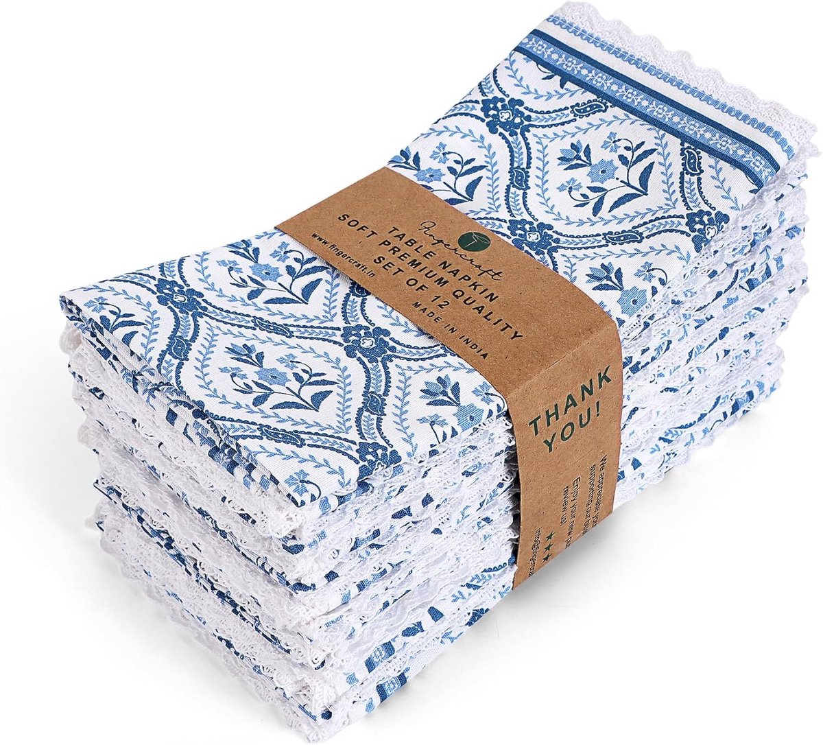 Linnen Blend Servetten met Kant - Hervormd Katoen & Linnen - 12 Stuks - 50x50 cm