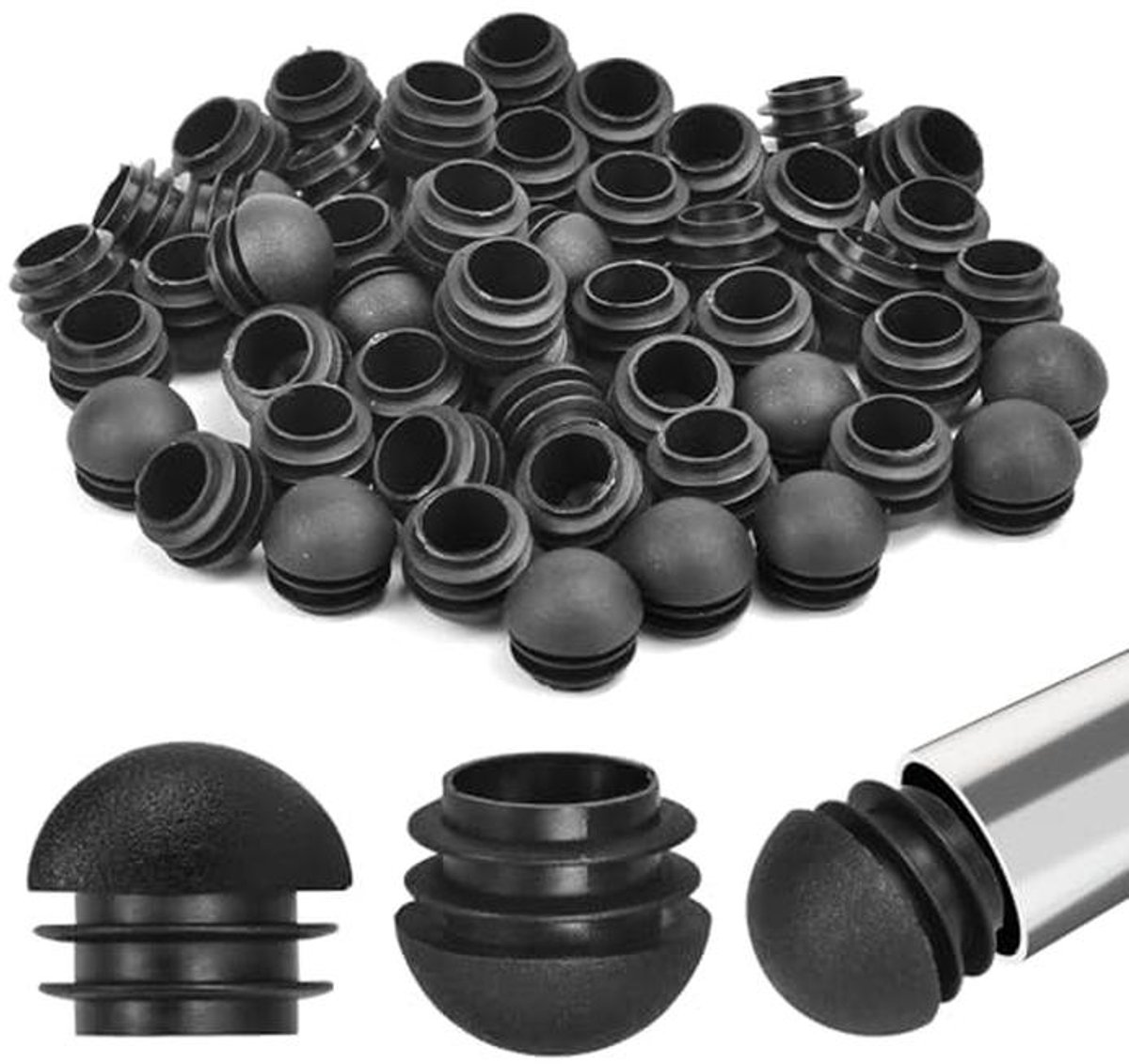 Ronde Buisstoppen 25 mm - 50 Stuks Kunststof Lamellenstop voor Stoel- en Tafelpoten