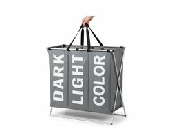Enluxe Wasmand met 3 Compartimenten – Opvouwbare Wasbox met Aluminium Frame – Waterdicht – 130L – Grijs/Wit