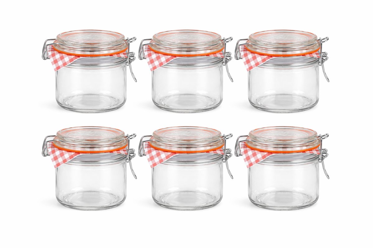 Set van 6 Glazen Weckpotjes 250 ml – Met Beugelsluiting & Rubberen Ring – Luchtdicht, Herbruikbaar & Vaatwasserbestendig – Voor Jam, Kruiden, Snacks, DIY Cadeaus & Keukendecoratie