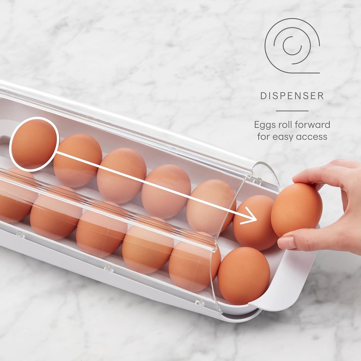 Koelkastraam-eierrekje op rol, BPA-vrije stapelbare eierbewaarbak met verwijderbare lade, geschikt voor bewaring in de koelkast.