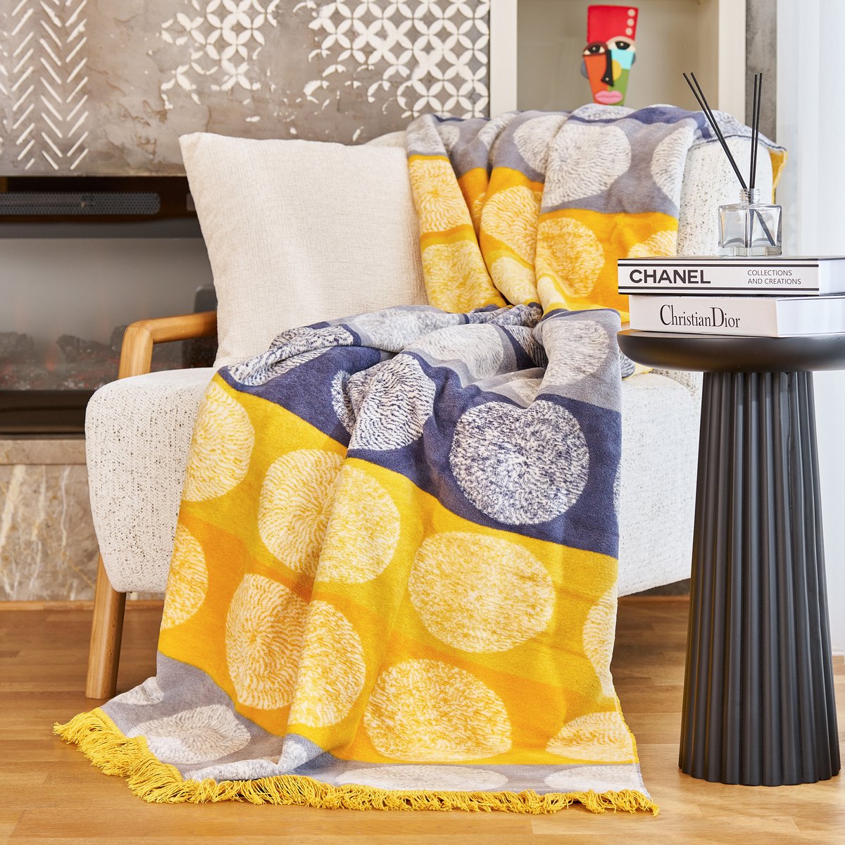 Boraboi® Katoenen Deken- 150x200 cm ,(Blauw,geel,grijs,wit) 500 GSM – Ademend & Zacht – Dubbelzijdig – Vier Seizoenen