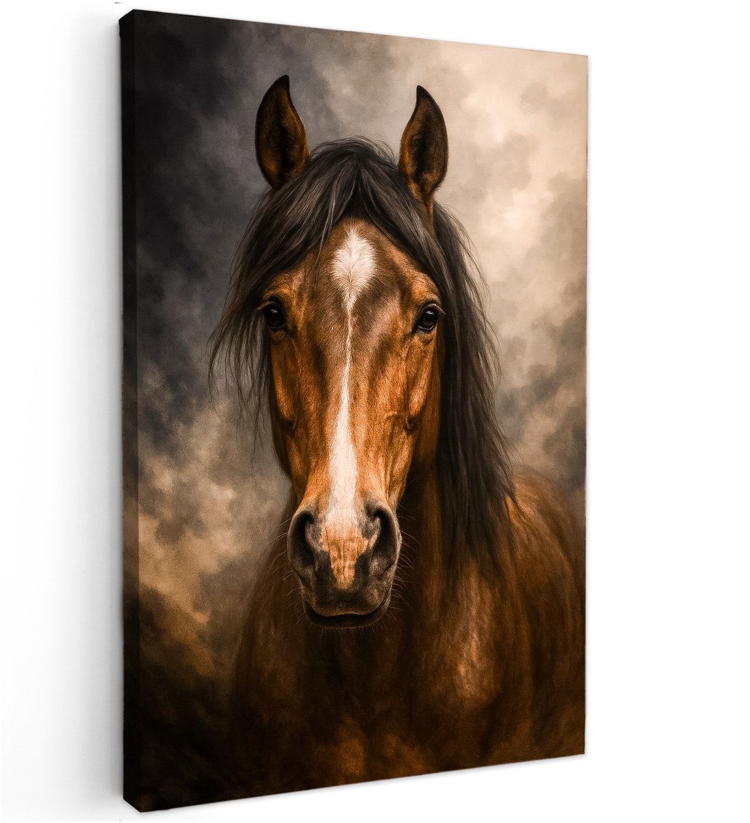 online schilderij Canvas Schilderij Koninklijk Paard - 90x60 cm - Muurdecoratie woonkamer - Slaapkamer decoratie - Kamer accessoires - Schilderijen op canvas bruin