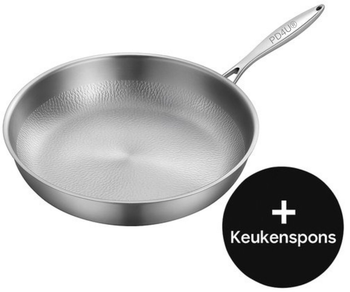 Titanium Pan – Titanium Koekenpan – Koekenpannen – PFAS-Vrij – Sterke Anti-Aanbaklaag – Inductie Geschikt – Ø 28 cm – Duurzame Koekenpan – Inclusief Deksel en Keukenspons