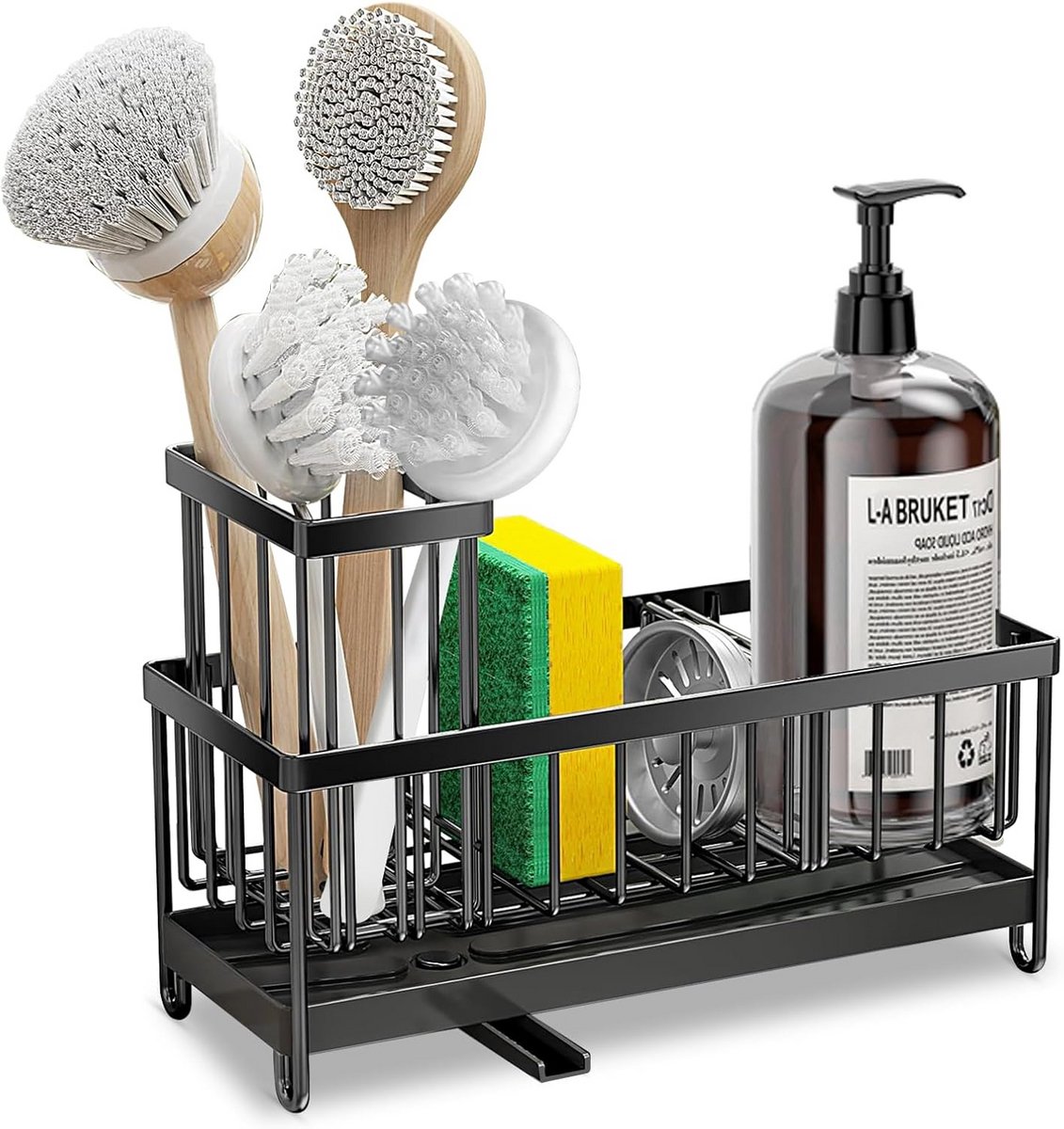 Keuken Organizer voor Spoelbak - RVS Afwasbak Caddy met Borstelhouder en Snelle Afvoer