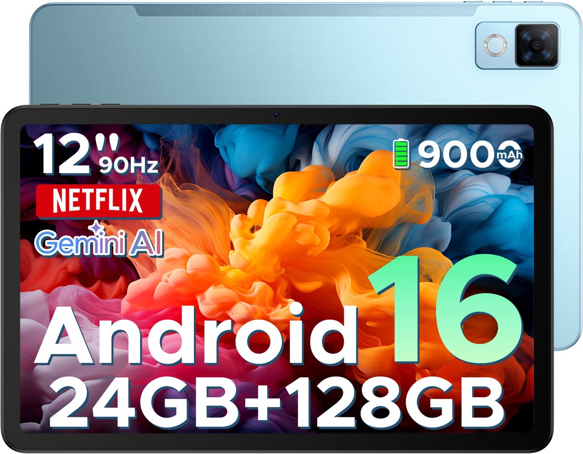 DOOGEE U12 - Tablet - Tablets - 24GB RAM+128GB ROM (2 TB/TF) - 12 inch+90Hz - 9000mAh/18W - Gemini AI - UNISOC T7255 - 13 MP+8 MP - 7,8 mm ultradun - WiFi 5 - Widevine L1 - GPS - Face ID - OTG - FM - Blauw