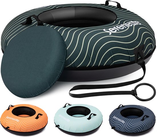 SereneLife Toboggan Gonflable - Tube à Neige 102 cm Bande de Neige - Fond en Plastique - Chambre à Air en Caoutchouc - Met Poignées - Housse Oxford et Corde de Traction - Vert