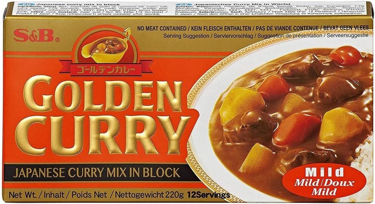 S&B Golden Curry Sauce Mix Mild 3 x 220 g – Milde Japanse Curry Roux | Zonder Vlees Rijke Kruidenaroma’s | Authentieke Japanse Currysaus | Product van Japan met Kajal Sticker