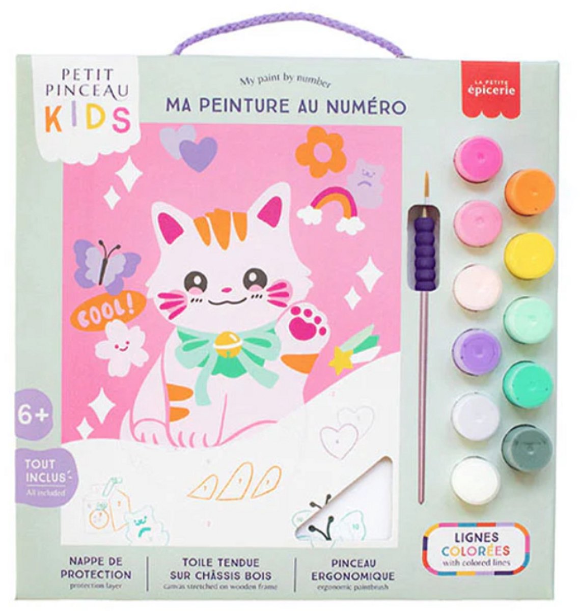 La Petite Epicerie Schilderen op nummer Kit voor kinderen “MANEKI NEKO” 300g H33xB25,5xL3,5cm genummerde schilderijenset | Creatief | Hobbyset | kinderen en volwassenen
