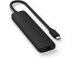 Satechi USB-C 7-in-1 Slim Multiport Adapter (Ethernet) – 1 x USB-C PD – 2 x USB-A 10 Gbps – 1 x HDMI 4K@60Hz – Ethernet – MicroSD/SD UHS-I kaartlezer - Zwart