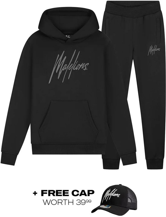 Malelions essentials tracksuit in de kleur zwart.