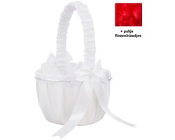 Mooie wit strooimandje bruiloft- Rozenblaadjes mandje voor bruidmeisjes Youhomy Weddingdecor bruiloft | Huwelijksfeest| Versierde mandje satijn, bloem blaadjes