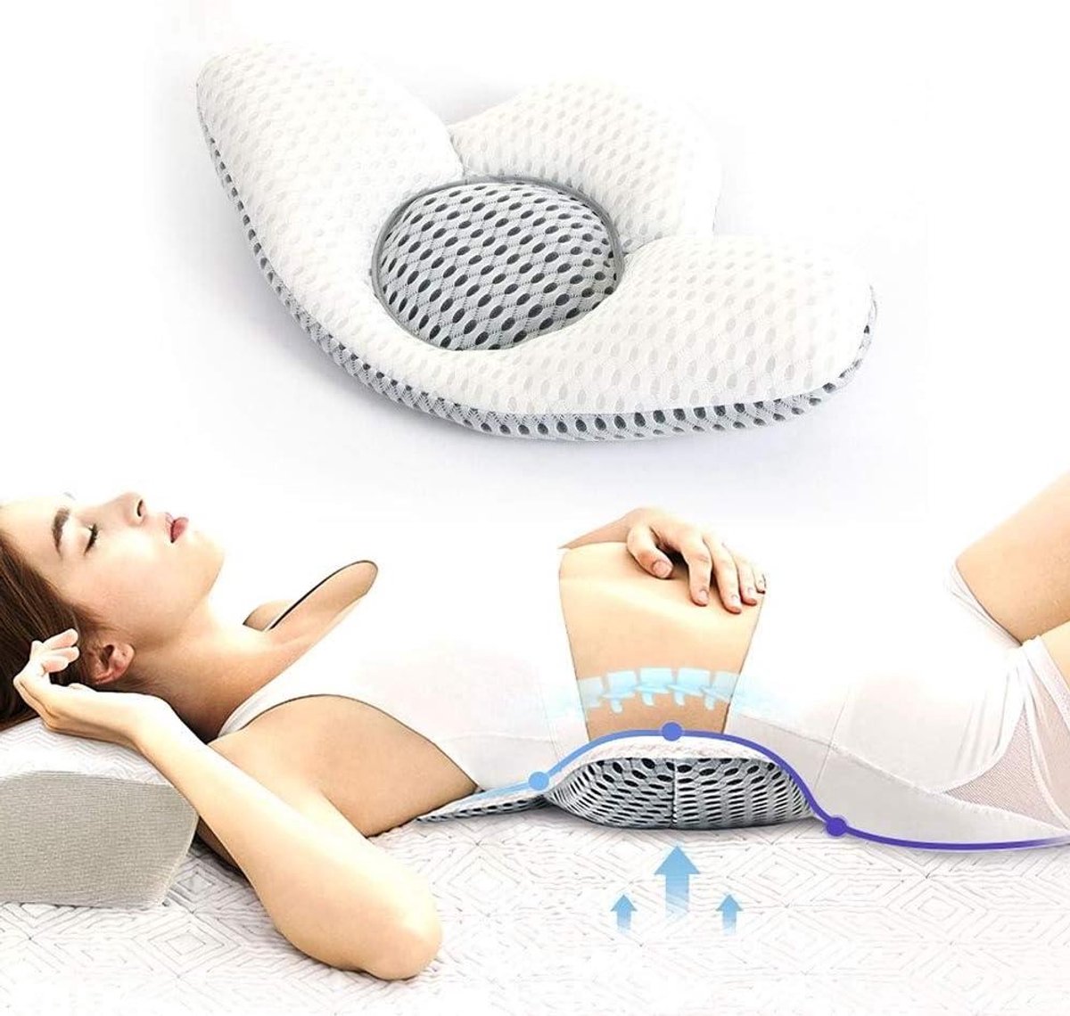 Provento - Driehoekig lendenkussen voor bed - Optimale ondersteuning bij rugklachten - Comfortabel slaapkussen met vulling