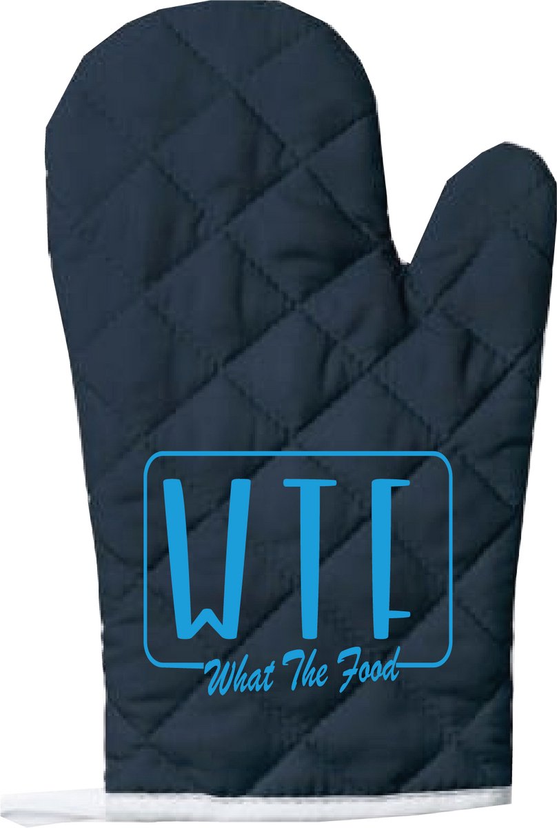 EIZOOK Functionele Ovenwant- Navy Blauw met Blauwe Opdruk WTF What The Food